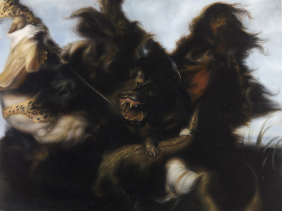 Hugo Wilson, Hunt 2, 2014, Oil on prepared panel, 180 x 142 cm
