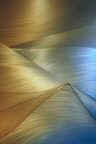 Laddie John Dill, Light Trap Blue and Orange, 2019, Aircraft aluminum welded, polished, and burnished with oil, 42 x 72 in (106.7 x 182.9 cm)