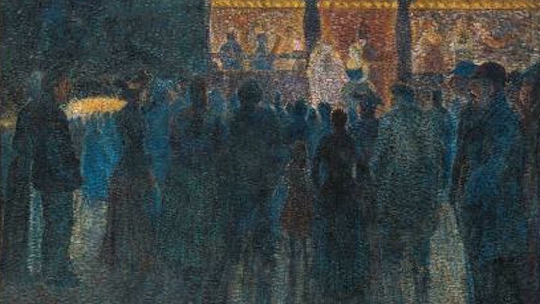 Louis Hayet (French, Pontoise 1864-1940 Cormeilles-en-Parisis), Fair at Night, the Sideshow (Fête foraine la nuit, la parade), 1888, Oil on canvas, 28 3/4 x 36 1/4 in. (73 x 92 cm). Association des Amis du Petit Palais, Geneva


