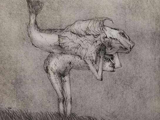 John Bellany, The Burden, 1970, etching, 23 of 75, 48.5cm x 45cm