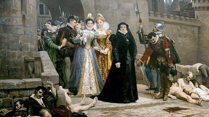 "Una mañana frente a la puerta del Louvre", óleo sobre lienzo, Édouard Debat-Ponsan, 1880