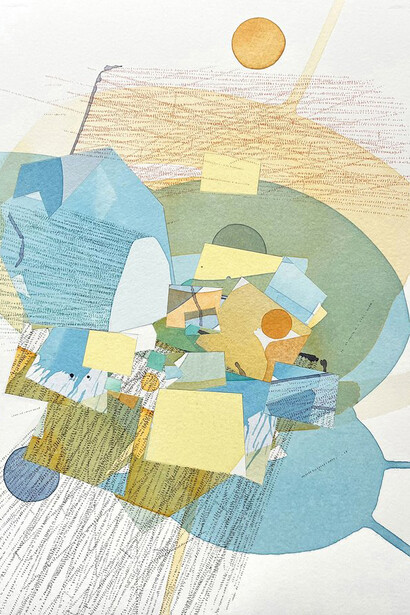 Nelleke Beltjens, The Only Constant is Change #4 (detail), 2023. 17.5 x 14 inches / 44.6 x 35.6 cm, ink pen on paper, watercolor, reinserted cut-outs. Courtesy of Pentimenti Gallery