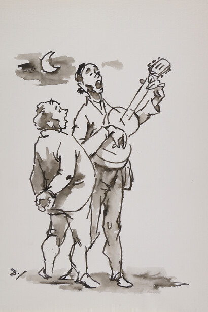 Dimitris Davis, From the series Serenade, 1972-1973, Ink and diluted ink on paper