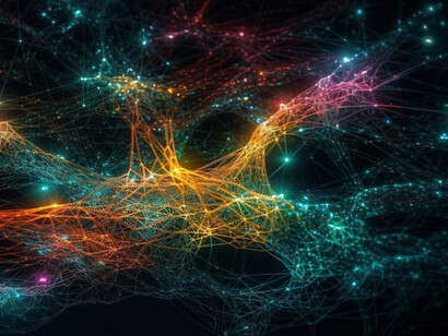 Colorful neural pathways illustrate the brain’s complex communication systems targeted by amyloid-beta and tau proteins