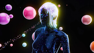 An abstract illustration of a woman, visually exploring the sense of smell, with vibrant colors and fluid forms symbolizing the delicate and intangible nature of scent