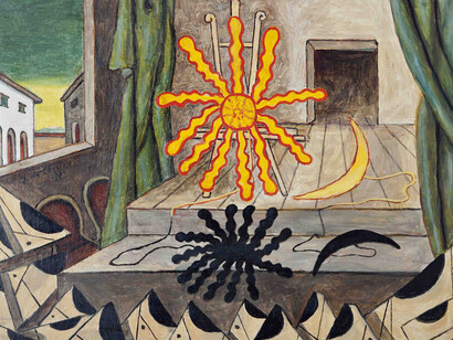 Giorgio De Chirico, Spettacolo misterioso (detalle), 1971. Cortesía de la Galería Nacional de Arte Moderno y Contemporáneo