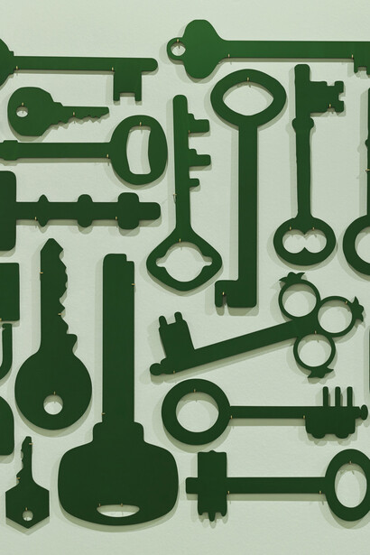 Rita McBride 
Access 2015 
plasma cut anodized aluminum in 24 parts 
overall: 59 x 75 x ½ in/150 x 190 x 1.27 cm 
photo: Stefan Jaeggi 
Image courtesy Alexander and Bonin, New York
, detail