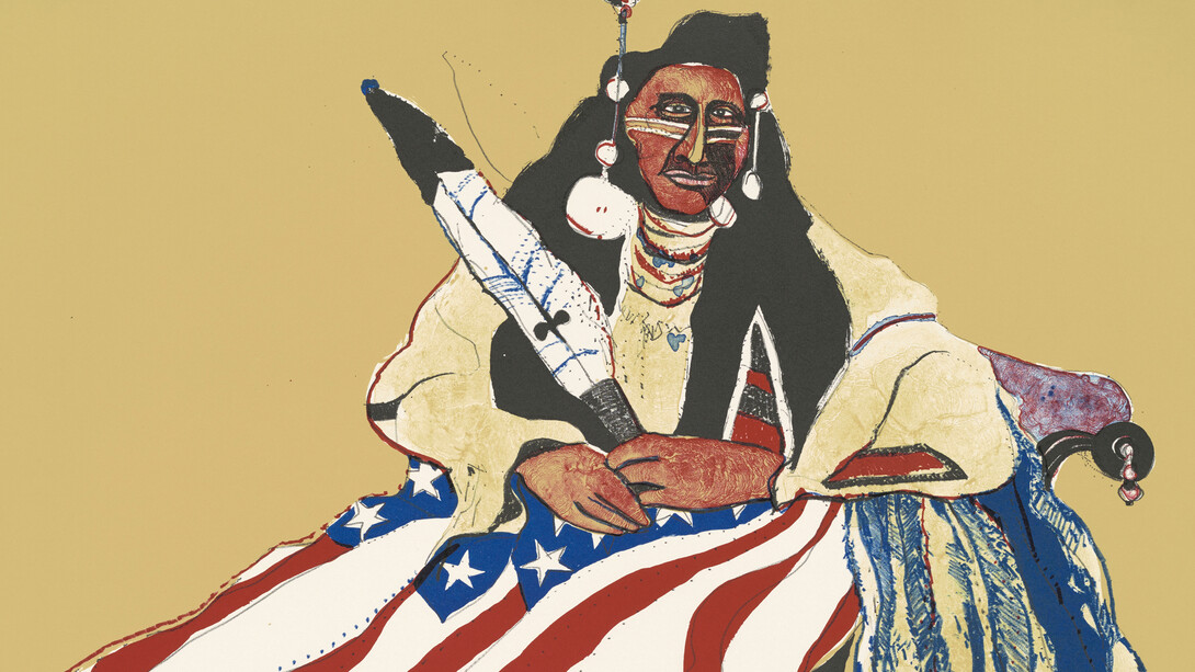 Fritz Scholder, Bicentennial indian (detail), 1975. Courtesy of National Gallery of Art © Fritz Scholder Estate & LewAllen Galleries, Santa Fe, NM