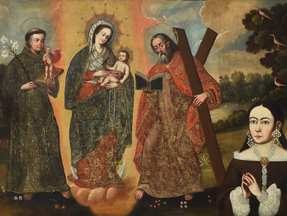 Unidentified Artist . Our Lady of the Rosary of Chiquinquirá with Female Donor, late 17th/early 18th century. Carl and Marilynn Thoma Collection. (detail)