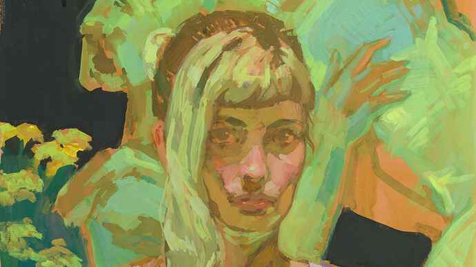 Rachel Gregor, Self-portrait with hound (detail), 2024. Courtesy of Hashimoto Contemporary Gallery