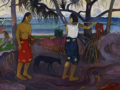Paul Gauguin, I Raro Te Oviri (Under the Pandanus), 1891, Oil on canvas
73.7 × 91.4 cm © The Minneapolis Institute of Art The William Hood Dunwoody Fund, 41.4
