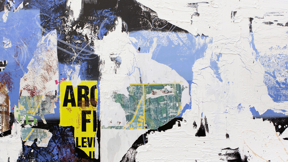 “Parallel and Perpendicular”, 60” by 108” (152 cm by 274 cm), acrylic, collage, ink, plaster/canvas, 2015, copyright: JOSÉ PARLÁ; Artists rights society. courtesy: Bryce Wolkowitz gallery and Mary Boone Gallery, New York
