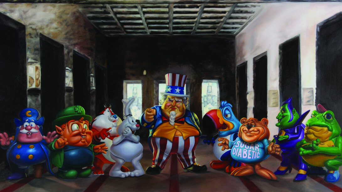 Uncle scam's last breakfast, Oil on Canvas 92x178cm