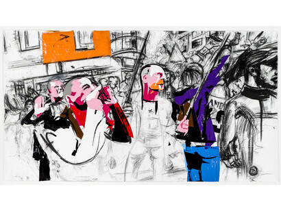 Erik van Lieshout, Untitled, 2014, Charcoal, acrylic and vinyl on paper, 59 1/8 x 107 7/8 inches, (150 x 274 cm) © Erik van Lieshout. Courtesy Anton Kern Gallery, New York