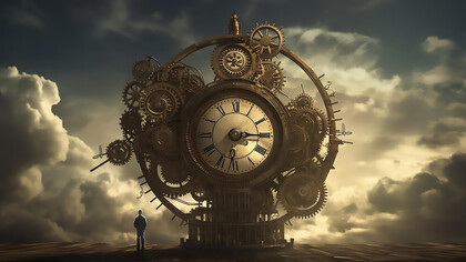 Old fashioned clockworks next to a human
