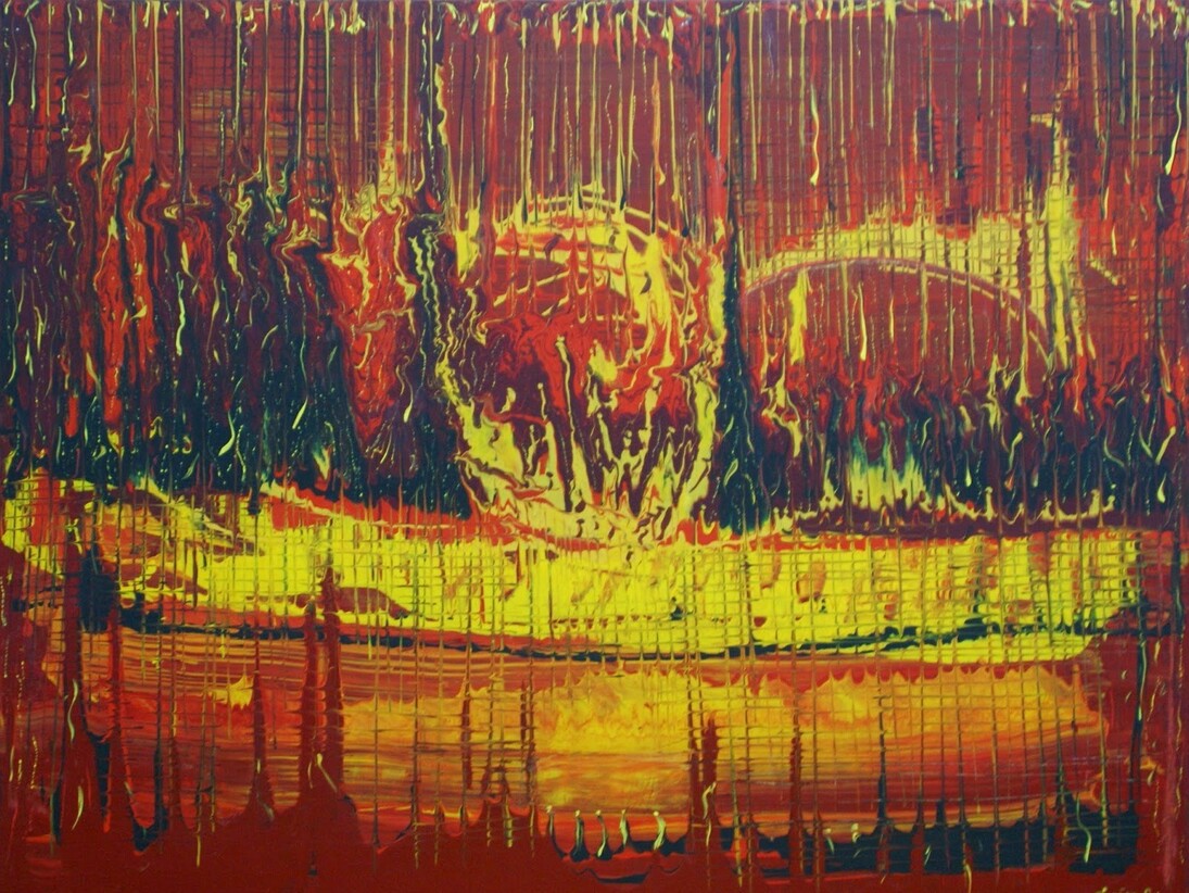 Luisa Prior. Cidade de fogo. Acrilico sobre tela.  90 x 70 cm