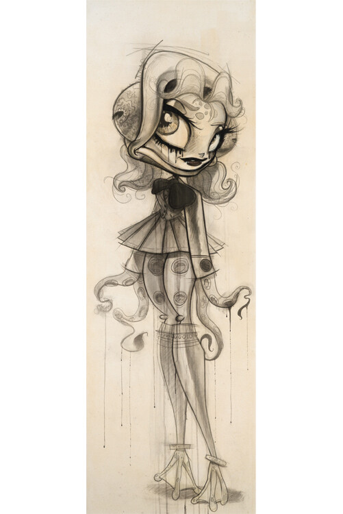 Brandt Peters, Tako Series: Polli, Graphite, Acrylic, Ink on Linen Canvas, 24" x 72"