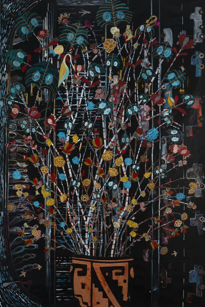 Nancy Friedemann-Sánchez, Dream map and cornucopia with trump trucks, 2021. Courtesy of Everson Museum of Art