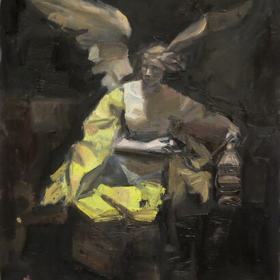 Angel with Lamp , 2016, oil on panel, 19.5 x 15.5 cm. Courtesy of Long & Ryle