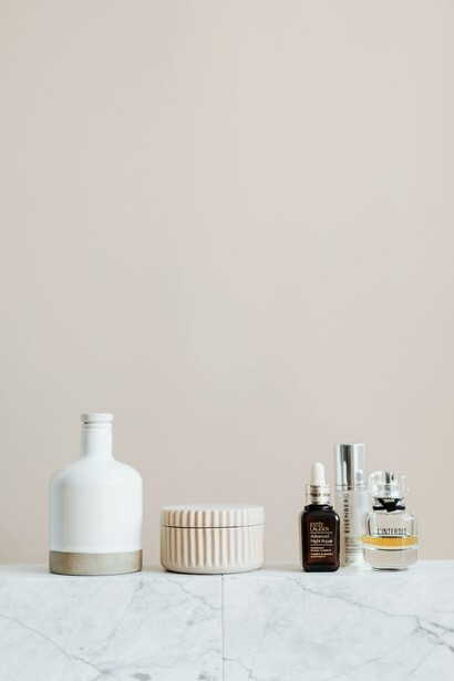 Skin care products on a counter