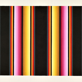 César A. Martínez,
Serape: De Colores, 1980,
Signed front bottom right.
Sign, date, title, and measurements on reverse.
Acrylic and graphite on paper,
22.25 x 30 in,
56.51 x 76.2 cm,
Copyright: Copyright The Artist.
Courtesy of Ruiz-Healy Art