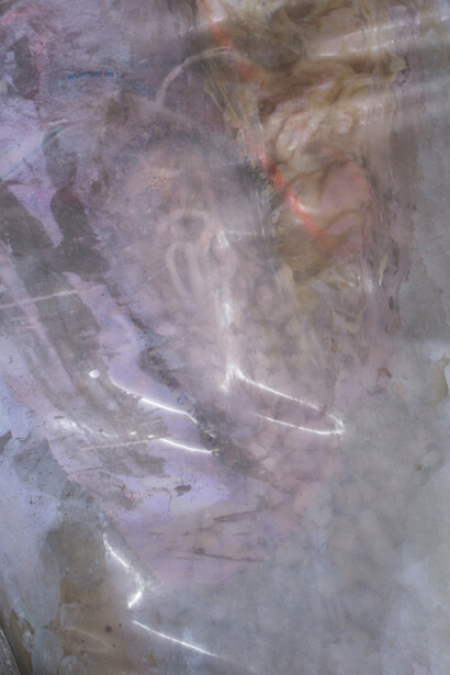 Emmanuelle Lainé. Ah la la la la, 2015. UV print on PVC, fragments of installation.175 x 83 x 10 cm. Courtesy of the artist and MOT International London and Brussels