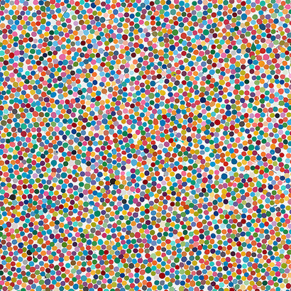 Damien Hirst, Process Green, 2016, Household gloss on canvas, 66 x 77 in., 167.6 x 195.6 cm © Damien Hirst and Science Ltd. All rights reserved, DACS 2018. Photo: Prudence Cuming Associates