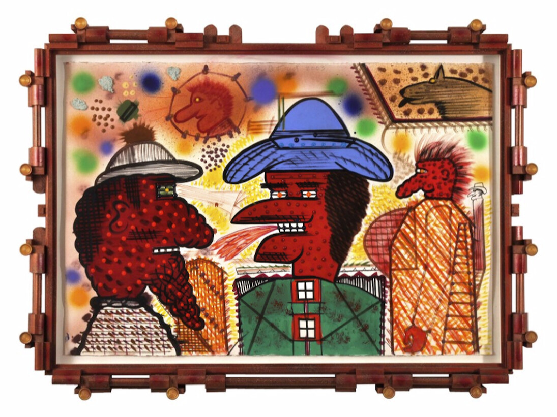 Untitled, 2003, mixed media on paper with artist designed frame, 39 x 52 1/2 x 3 1/4 inches.  Courtesy of Brian Gross Fine Art