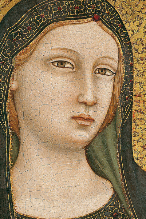 Maestro di Figline, (attivo in Umbria e in Toscana, 1315-1335 circa), Madonna col Bambino in trono fra sei angeli, sant’Elisabetta d’Ungheria e san Ludovico di Tolosa, 1320 circa, Tavola, Figline Valdarno, Collegiata di Santa Maria Assunta