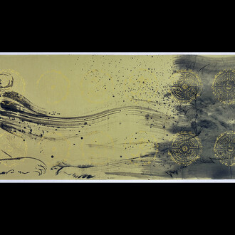 Omar Galliani, Lontani da Xian, 2009, inchiostro su carta seta con fregi in oro, 73x273 cm #2
