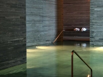 In Vals, Switzerland, the Thermal Baths is a hotel and spa complex situated above the only thermal springs in the Graubünden canton, designed by Peter Zumthor and completed in 1996