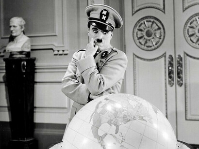 Charlie Chaplin, The Great Dictator (1940). On the international stage, every gesture is calculated and every silence a form of threat