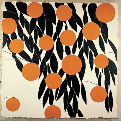 Fifteen Oranges, 17 September, 1992, Tar, oil, spackle on tile over masonite, 96 x 96 inches © the artist, Courtesy Huxley-Parlour Gallery