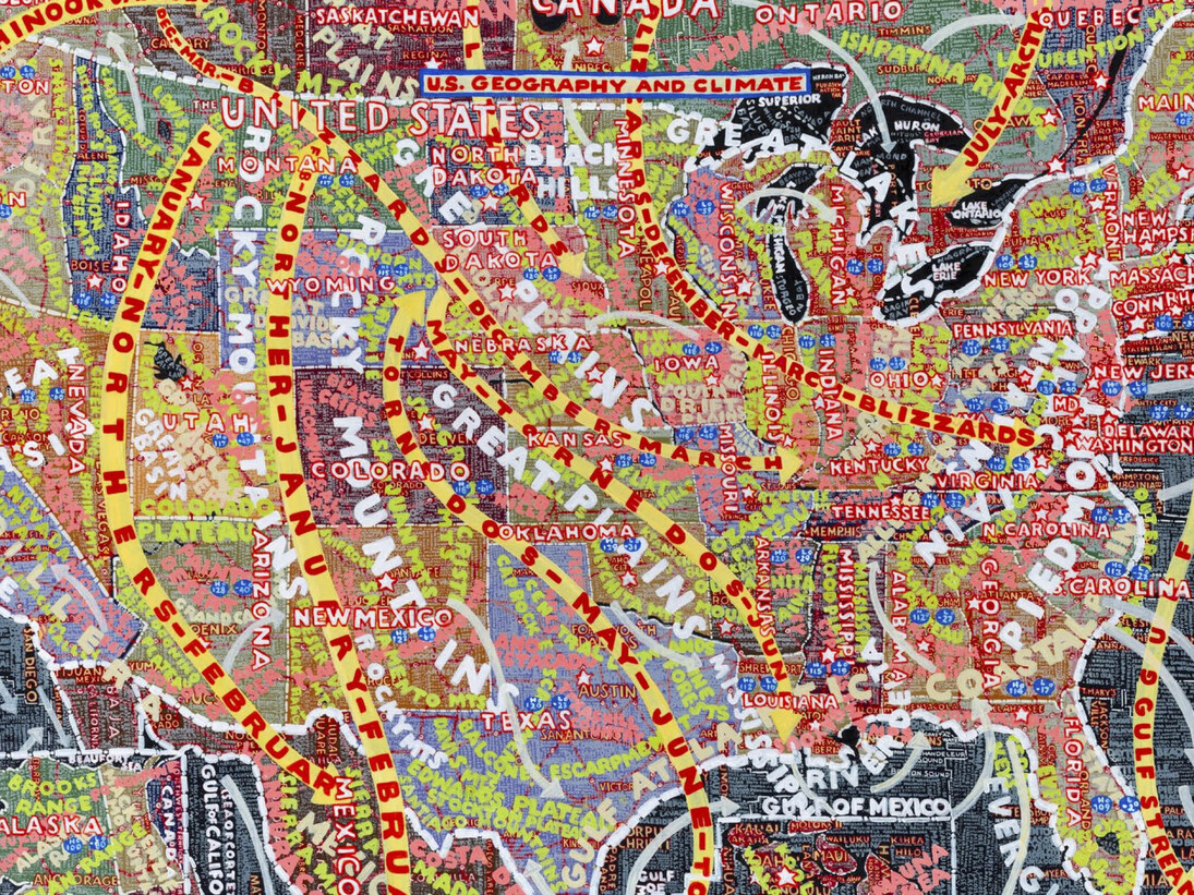 “U.S. Geography and
Climate,” 2014
36 ¾ x 54 ⅛ inches. 