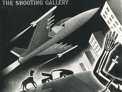 Anton van Dalen, The Shooting Gallery 1982, graphite on paper, 23 x 29 inches. Courtesy of the artist and P.P.O.W Gallery, New York