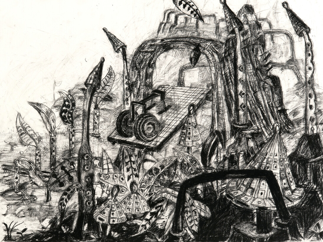 Le pont sauteur, 2015
Pierre noire, fusain et graphite sur papier 50 x 65cm.