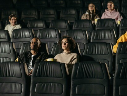 Moviegoers seated during a film screening