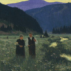 Clarence Gagnon (1881-1942)
The Betrothal, 1928-1933
gouache over colour monotype on paper
sheet: 24.1 x 26.5 cm; image: 21.5 x 22.6 cm
Gift of Colonel R.S. McLaughlin
McMichael Canadian Art Collection
