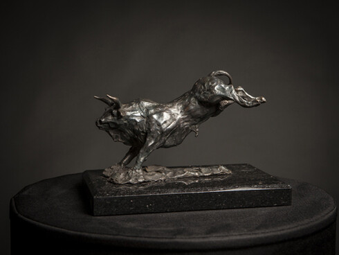 Mim Scala, El Toro, 2014, Bronze on black Kilkenny marble base, 7 x 10 in x 7 ¼ in / 17 x 26 x 18 cm, Edition of 10, courtesy of Eleven, London