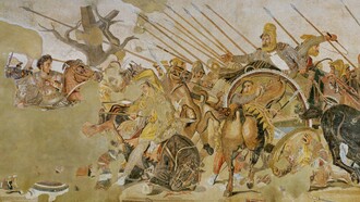 Mosaico di Alessandro (raffigurante la battaglia di Issus o la battaglia di Gaugamela), proveniente dalla Casa del Fauno, Pompei (VI, 12, 2), epoca romana, Museo Archeologico Nazionale, Napoli, Italia