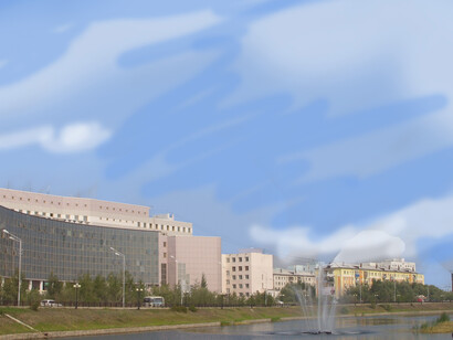 Yakutsk. Vista de KFEN NEFU y el lago Tyoploe, Yakutsk, Rusia