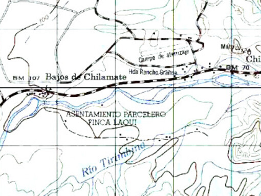 Mapa de Bajos de Chilamate, donde posiblemente estuvo Rancho Quemado