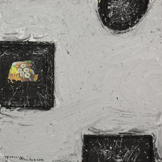 Andrea Rizzardi Recchia, Gabbia figurativa, 60 x 60 cm, tecnica mista su tela, 2012