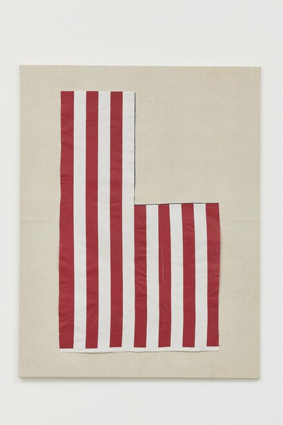 Sergej Jensen,
Untitled (Flag),
2004,
Synthetic cloth on sewn linen,
175 x 135 cm | 68 7/8 x 53 1/8 in.
© the artist. Photo © White Cube (David Westwood)