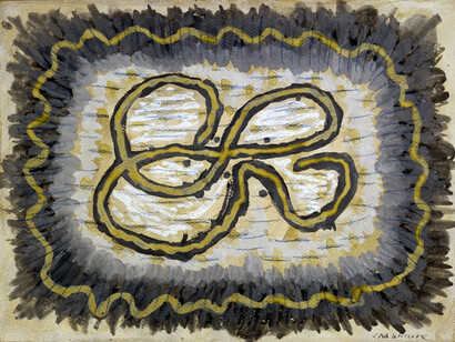 Serge Charchoune, Sentier calligraphe, 1917, oil on paper on canvas, 9x12.2 inches. Courtesy of Rosenberg & Co.