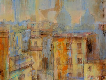 Luigi Salvatori, Sopra i tetti di Roma, acrilico su tela, cm 60x50, 2024