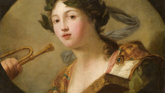 Trompetista sosteniendo un libro de Heródoto (alegoría de la historia), autor desconocido, s. XVIII