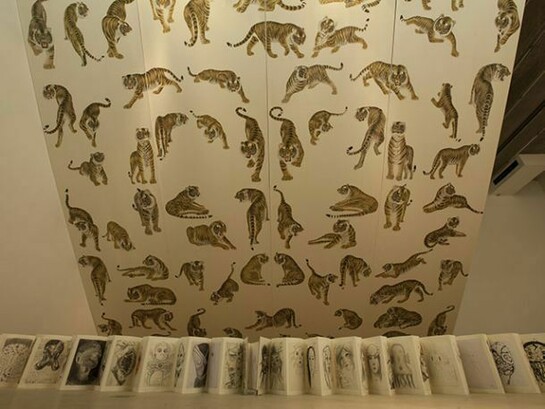 Wu Jian'an, Monkey Face composed of 72 Tigers, 2014, color Ink on paper, 326 x 326 in (820 x 820 cm)