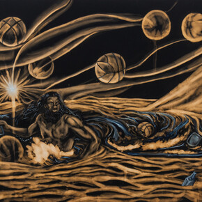 © Anthony Peyton Young; “Crossroads,” 2023; bleach, black 3.0, and oil on canvas; 44x54 inches. Courtesy of Clamp Gallery, New York
