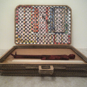 Pefura: Nos Voyages Immobiles, 2015, mixed media, cardboard, paper, 14 x 8.5 inches (32 x 22 cm). Courtesy Skoto Gallery